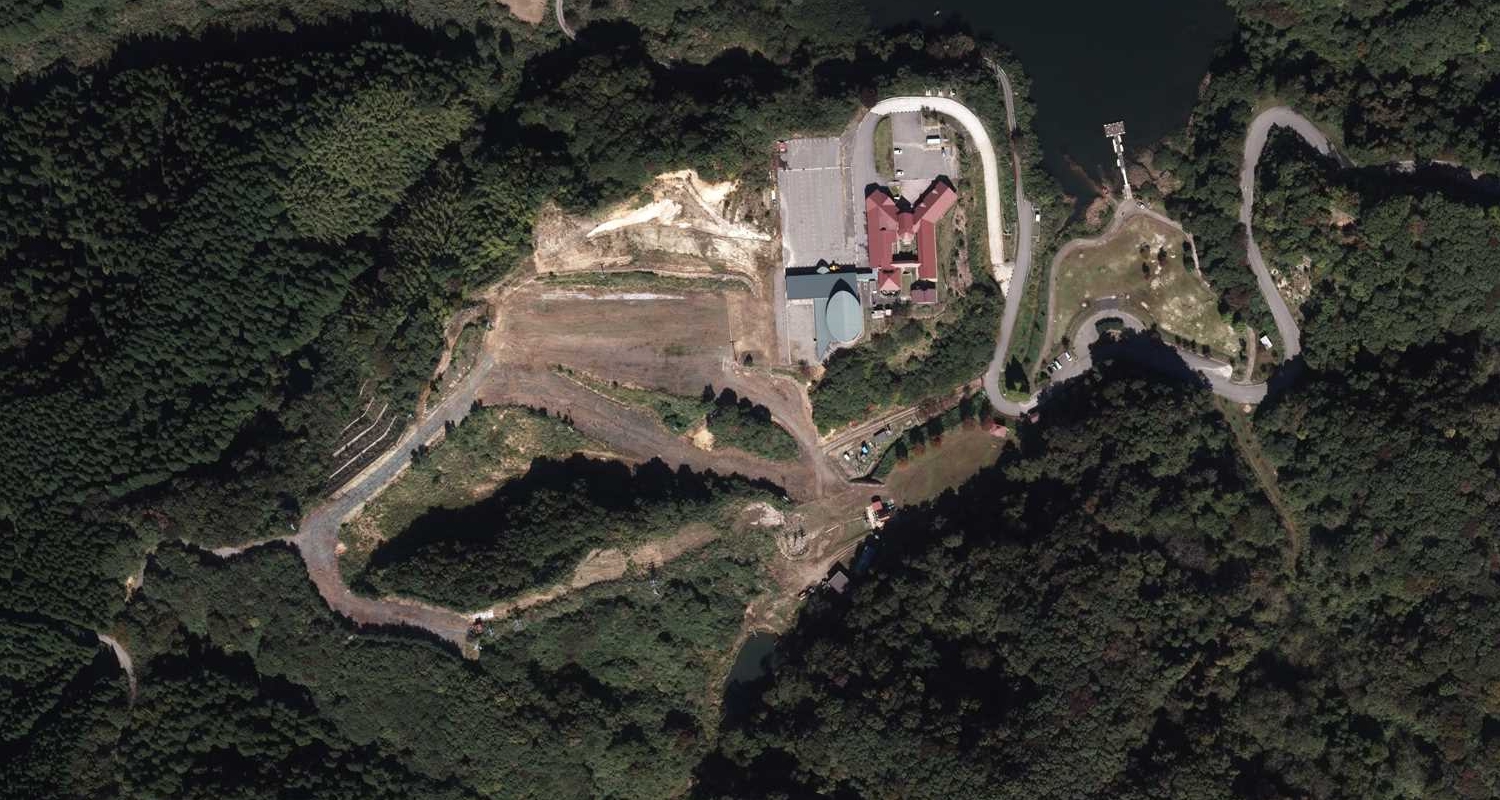 Nanao Korosa in Japan - a bird's eye view of the temple from the air.