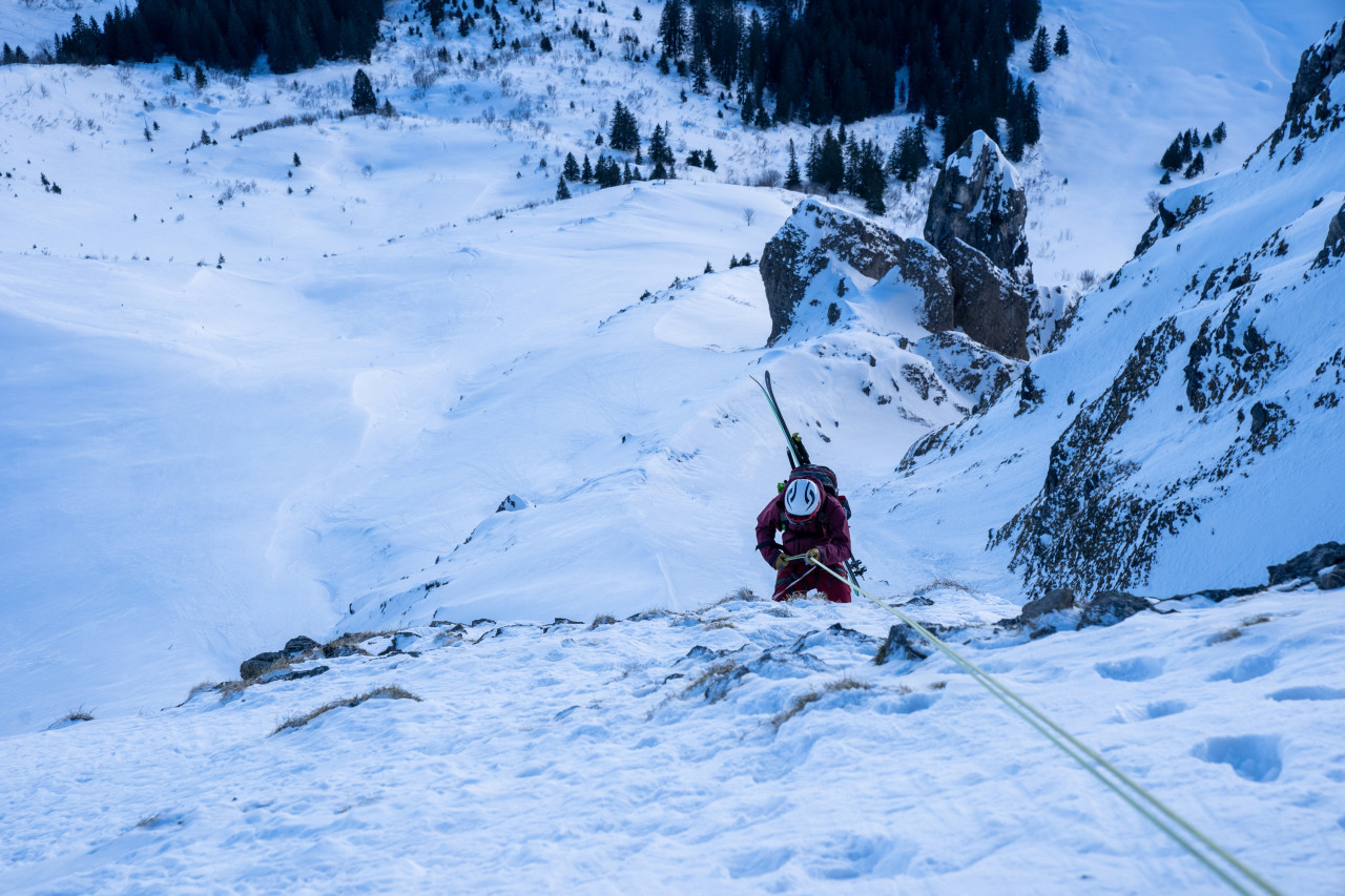 Bannalp – Oberrickenbach in Switzerland - a man is skiing down a snowy mountain.
