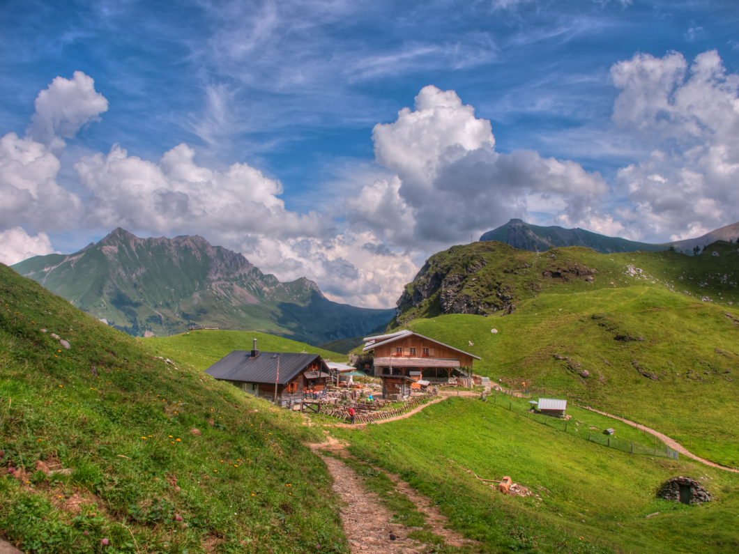 Bannalp – Oberrickenbach in Switzerland - white clouds in the blue sky.