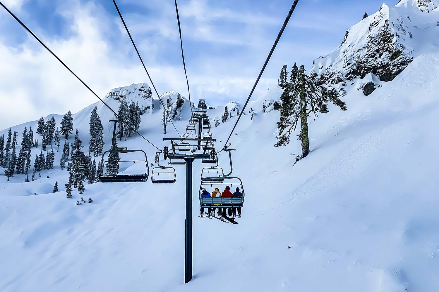 Jihua in China - a ski lift going up a snowy mountain.