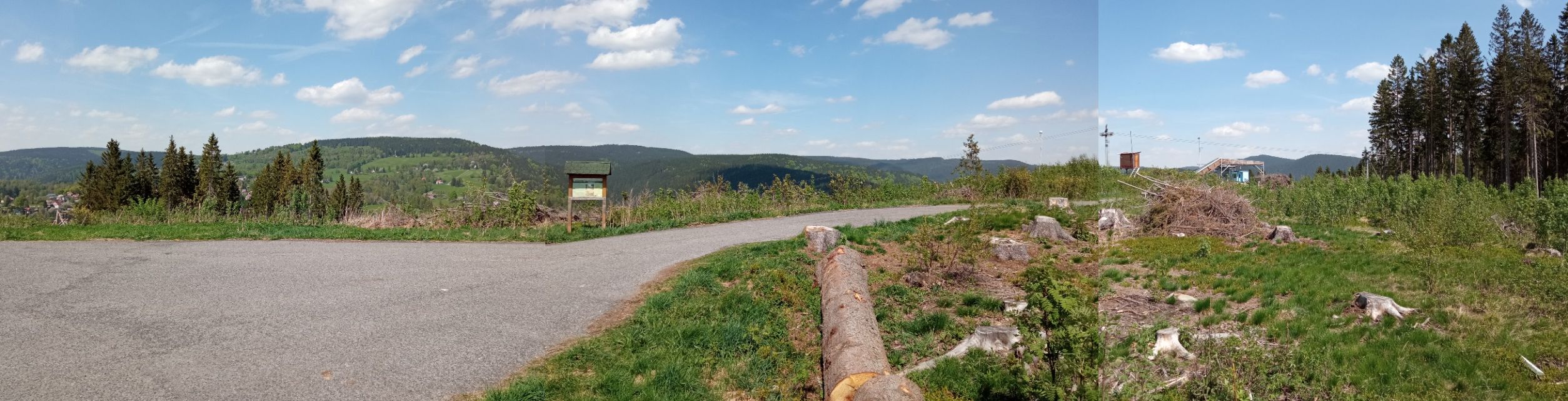 Bublava – Bleiberg in Czech Republic - two pictures of a road with trees and grass.