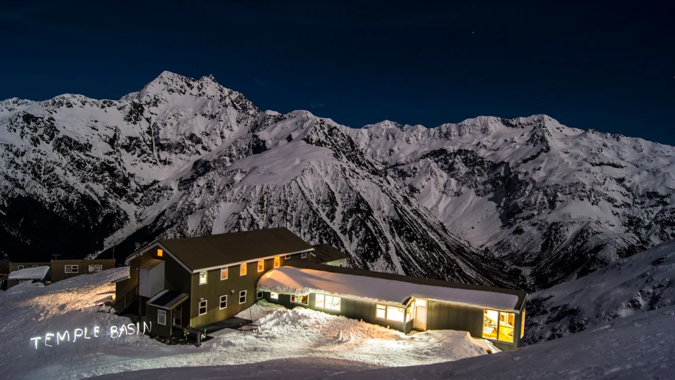 Temple Basin in New Zealand - the mountain is covered in snow.