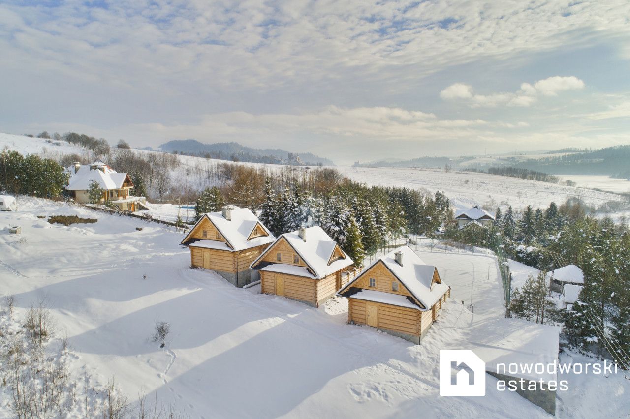 Czorsztyn – Kluszkowce in Poland - an aerial view of a cabin in the snow.