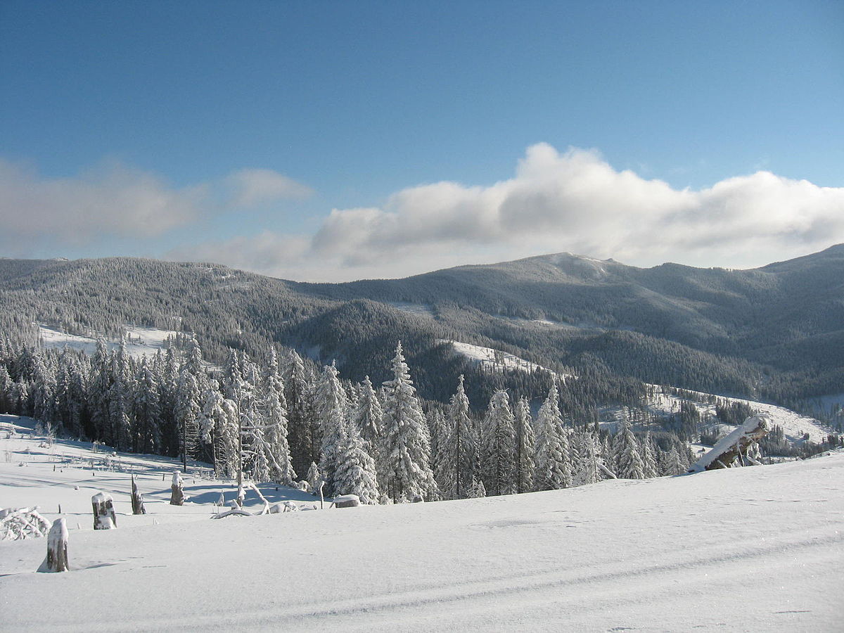 Madarasi Hargita in Romania - a person on a snowboard on a snowy slope.