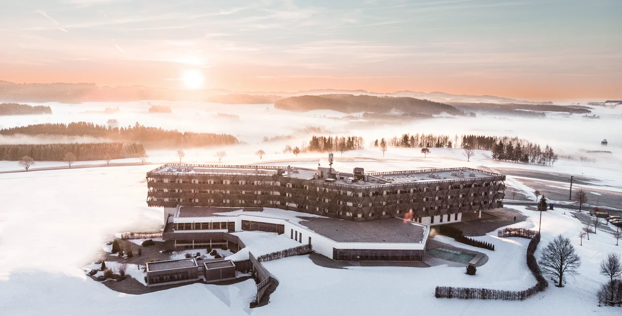 Teichalm – Fladnitz in Austria: an aerial view of the resort in winter.