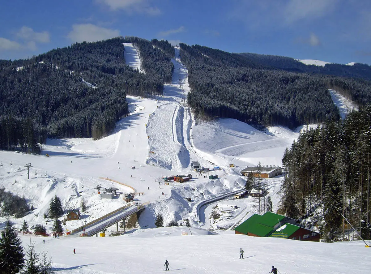 Mygovo in Ukraine - a ski slope with lots of snow on it.