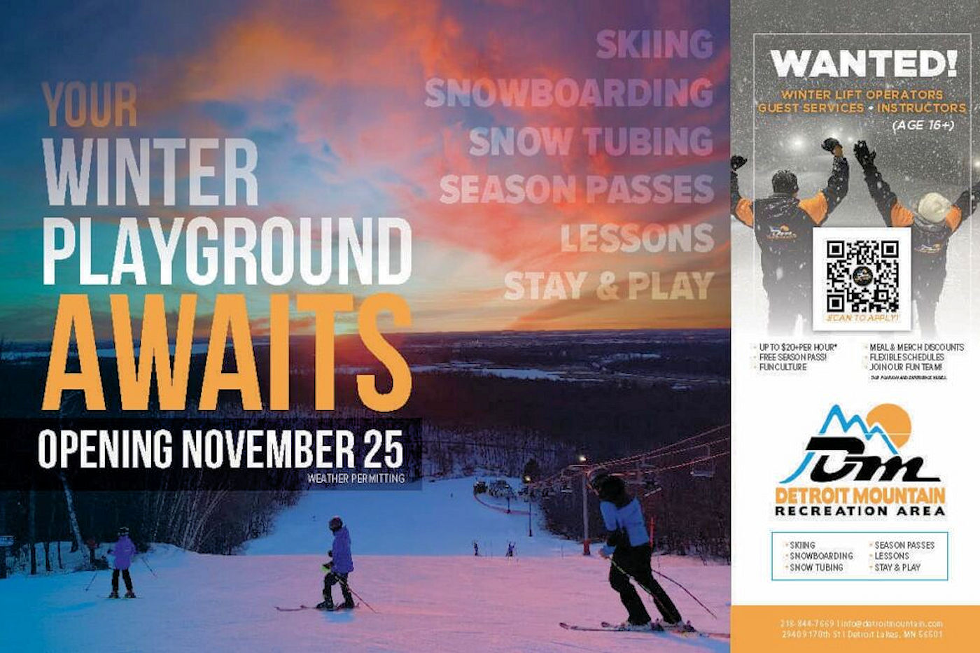 Detroit Mountain in USA - a flyer for the winter playground awards.
