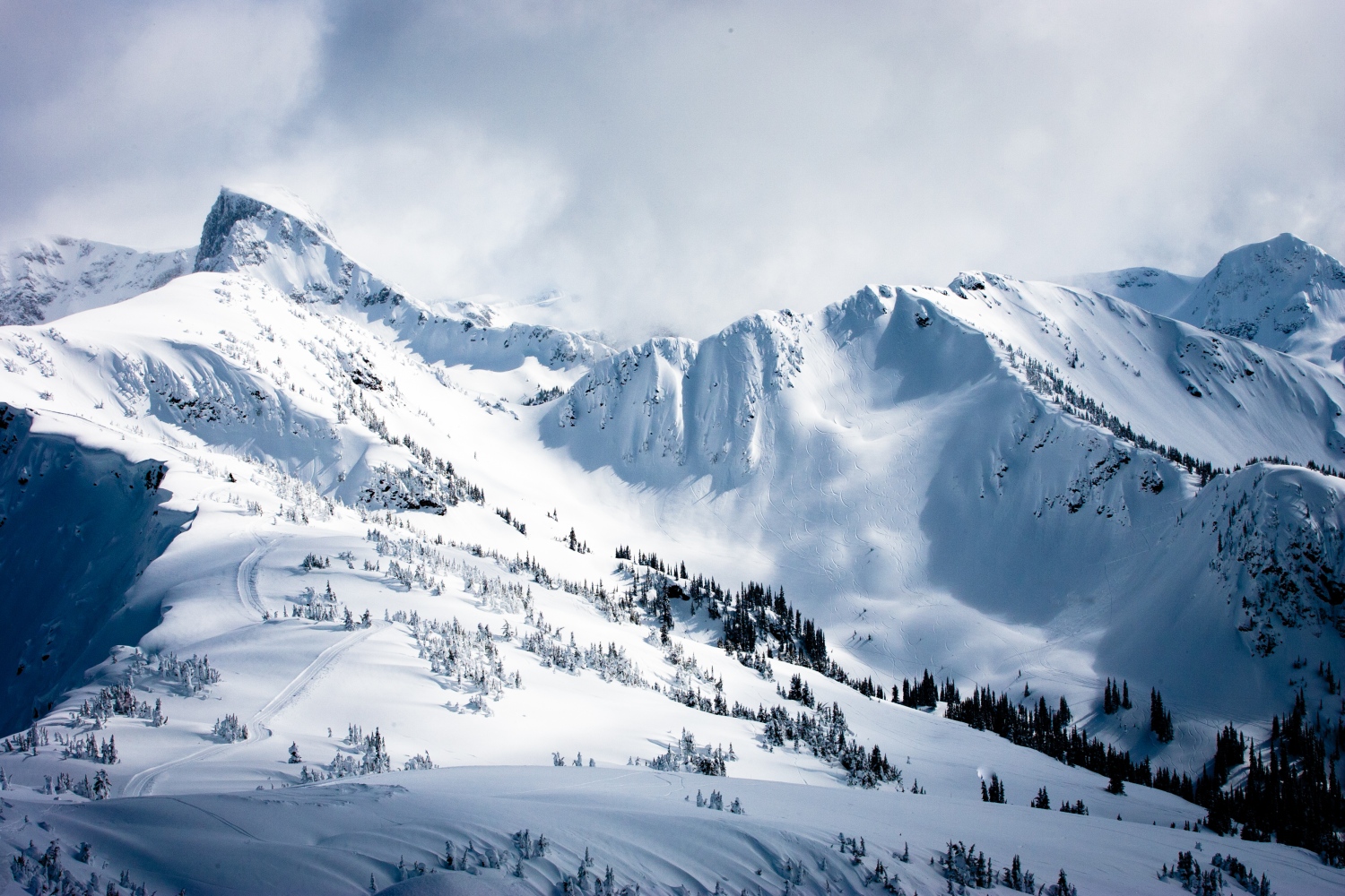 Revelstoke Mountain Resort in Canada - a view of a snow covered mountain range.