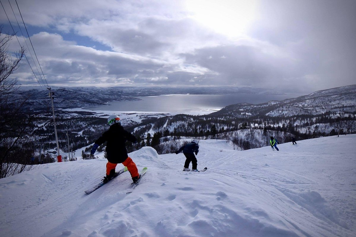 SarvesAlta in Norway - a group of people skiing down a mountain.