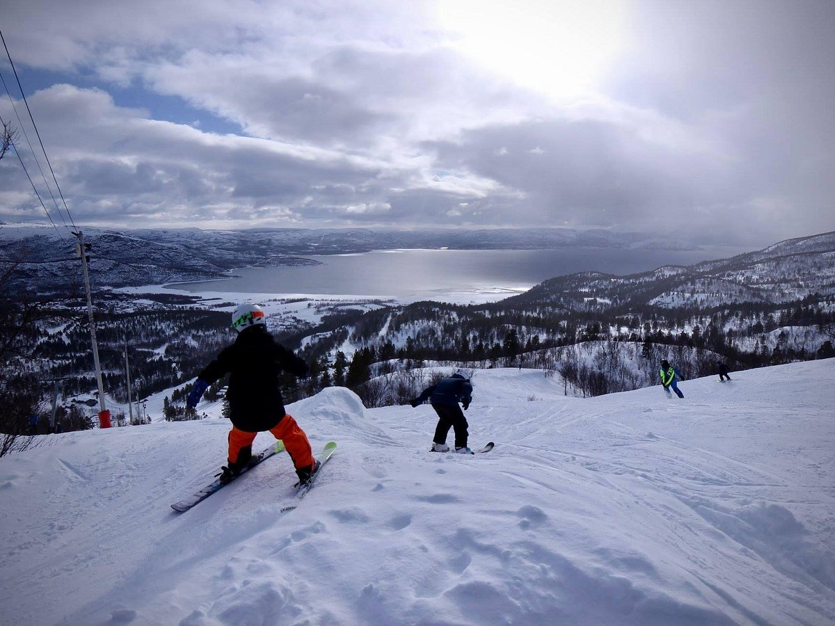 SarvesAlta in Norway - a group of people skiing down a mountain.