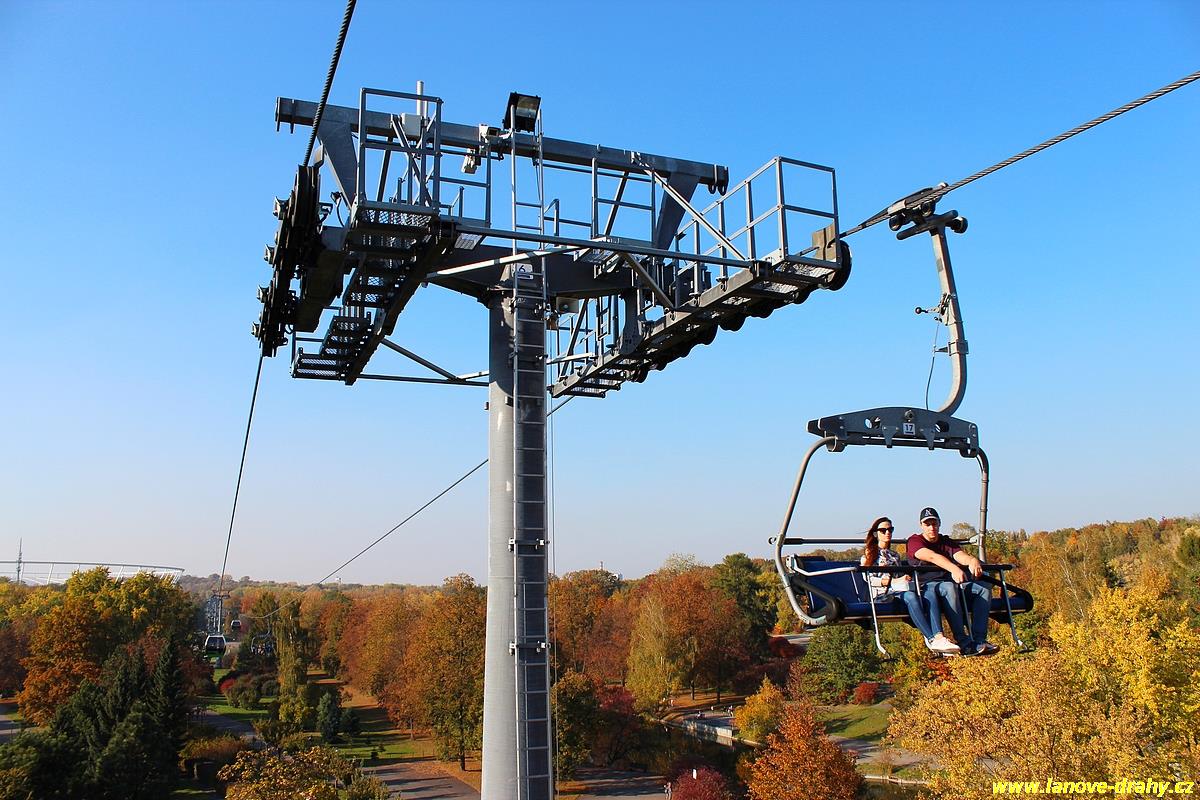 Dolní Lomná – Armáda in Czech Republic - two people sitting on a cable car in a park.
