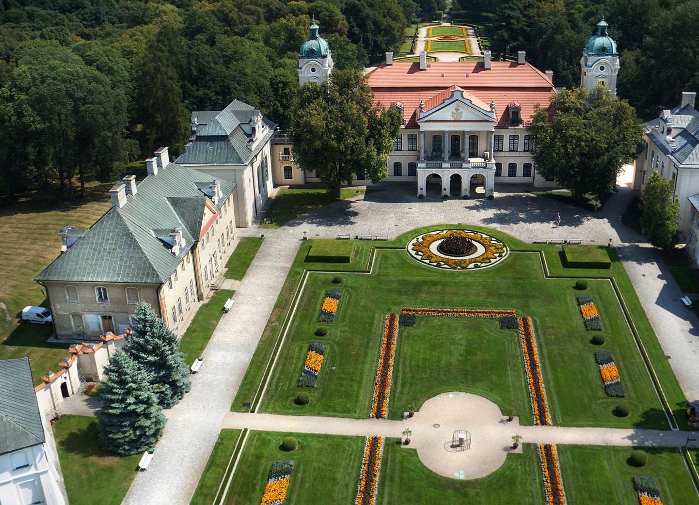 Nartraj – Chrzanów in Poland - an aerial view of the gardens and gardens of the royal palace.