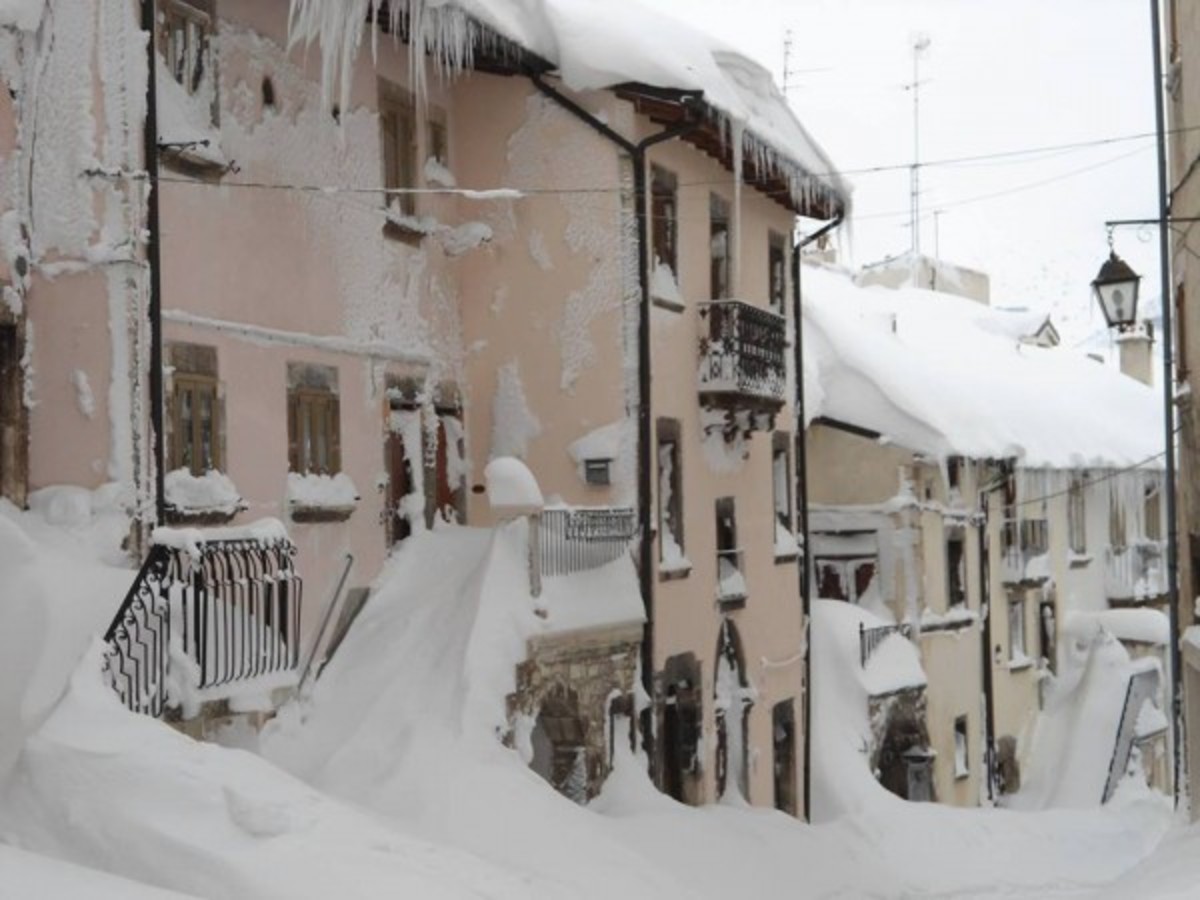 Capracotta in Italy - a snow covered street in a small town.