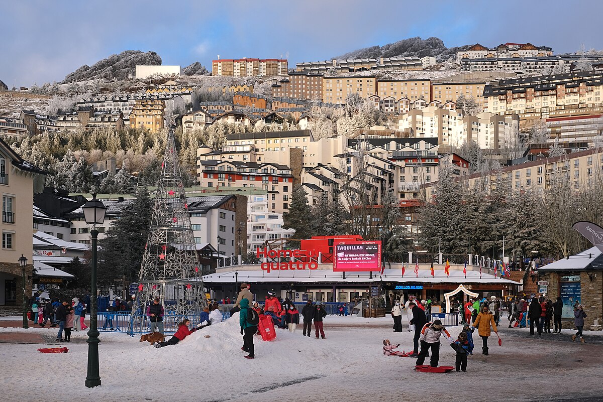 Sierra Nevada – Pradollano in Spain - a group of people playing in the snow.