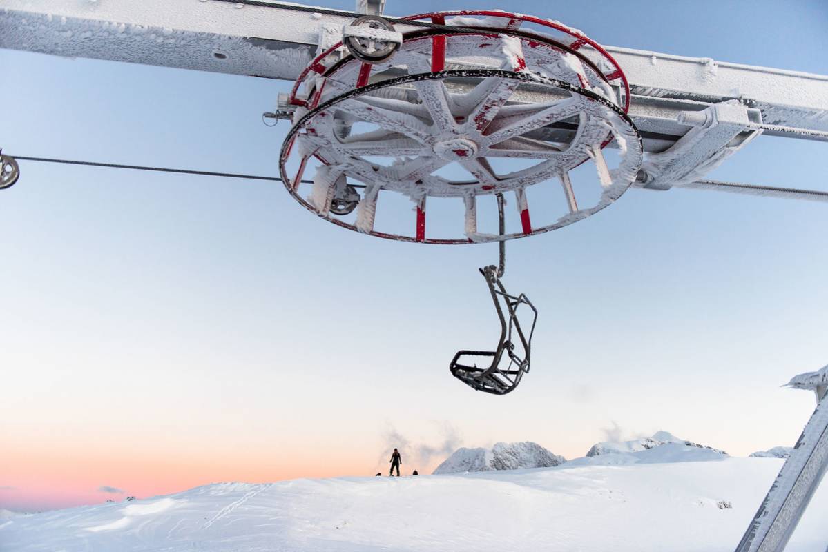Trije Kralji in Slovenia - a drone flying over a snow covered mountain.