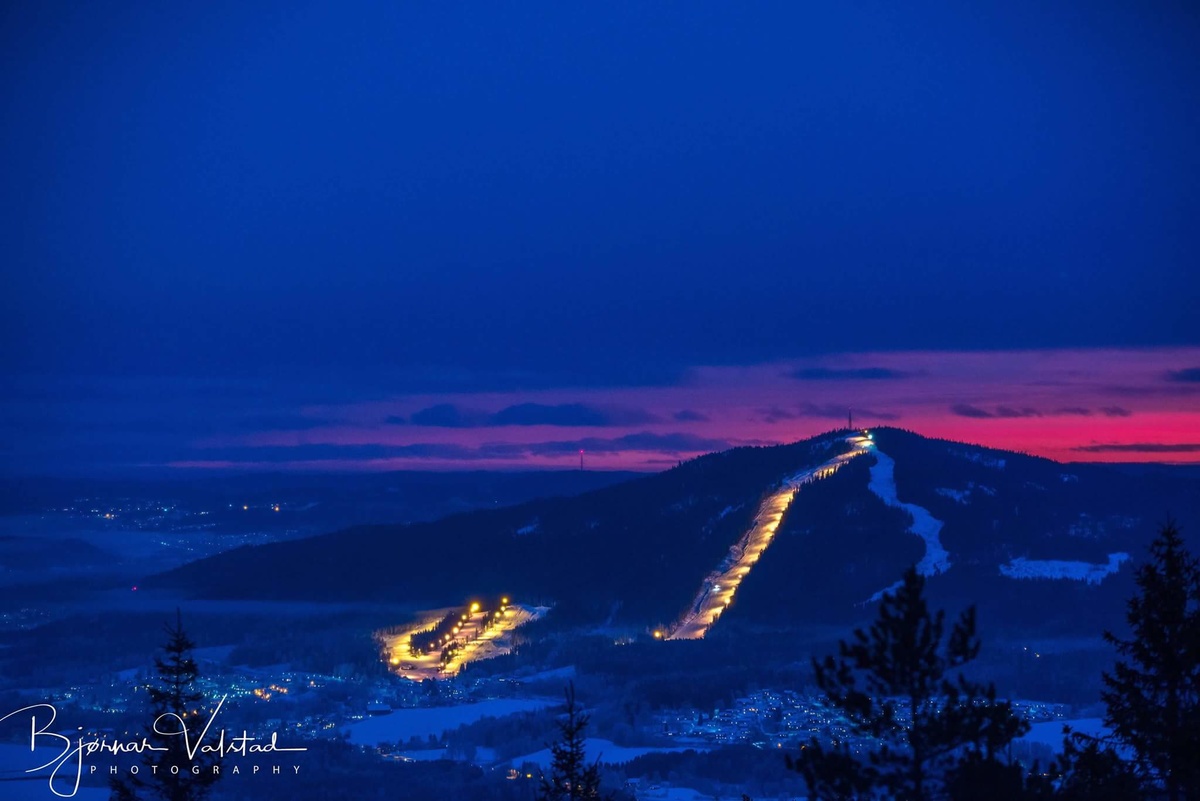 Varingskollen in Norway - a view from the top of a mountain at night.