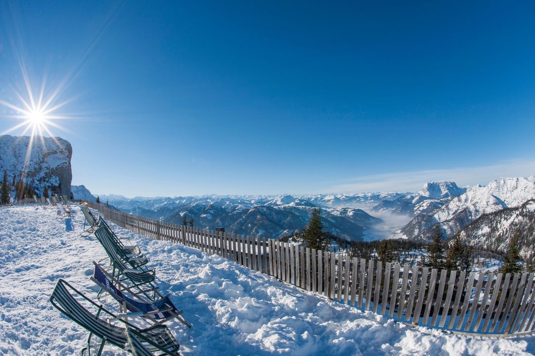 Winklmoos-Steinplatte in Austria - a view from the top of a snowy mountain.