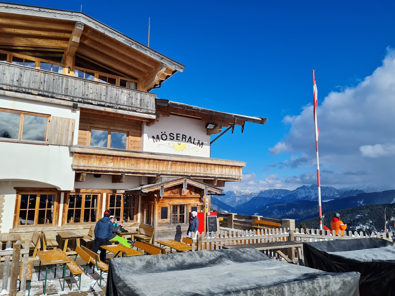 Winklmoos-Steinplatte in Austria: a group of people standing in front of a building.
