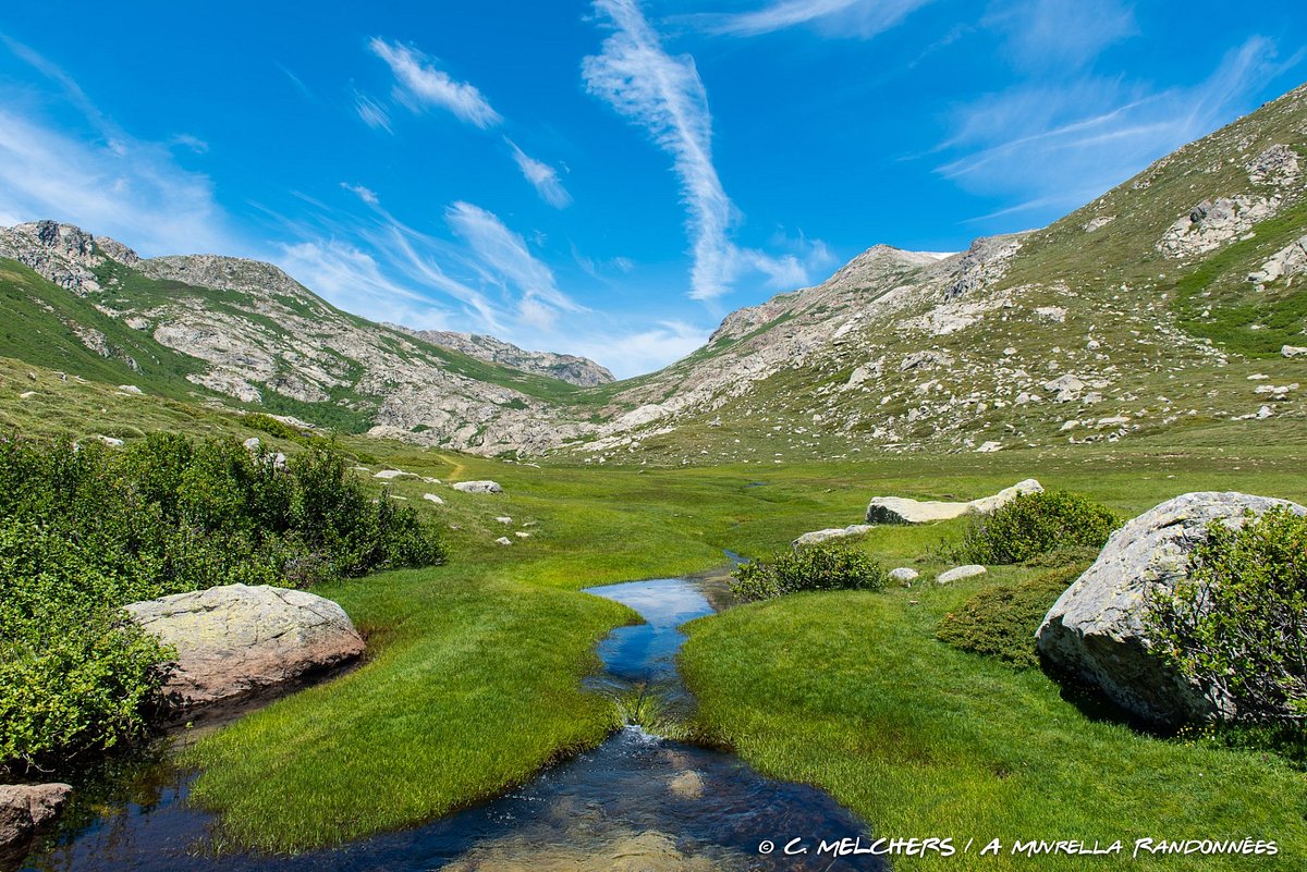 Val d'Ese in France - a small stream in the middle of a mountain valley.