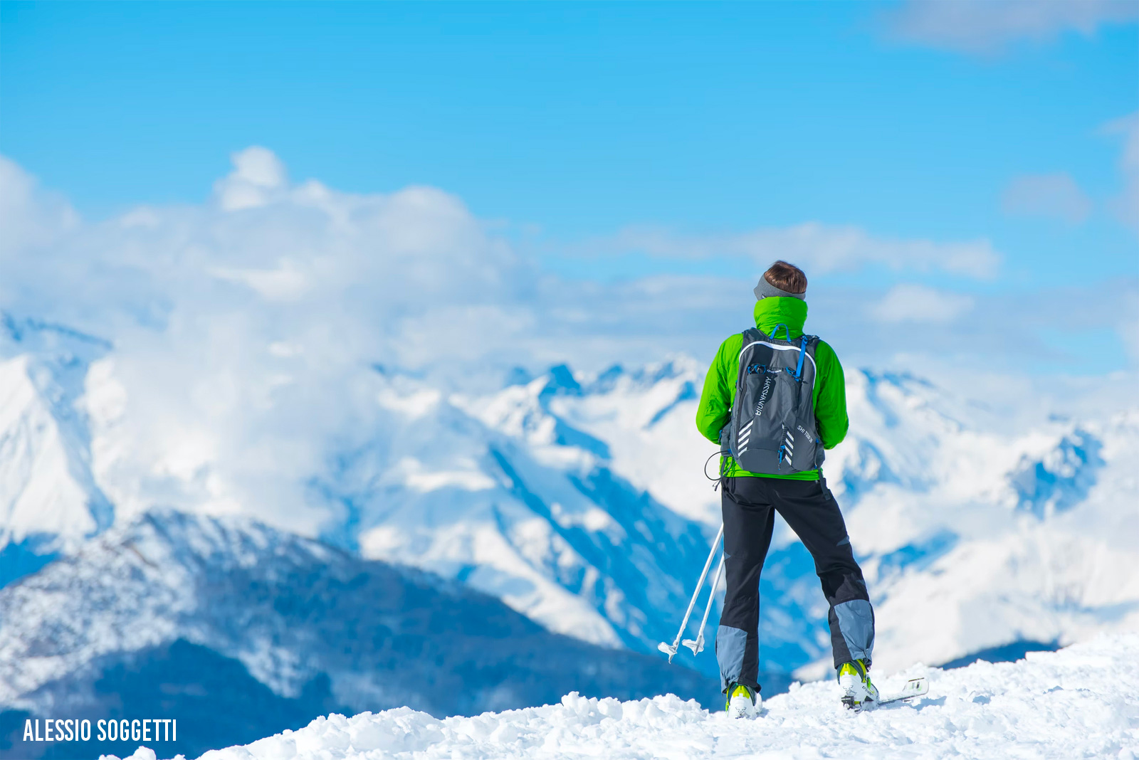 Goulier in France - a person standing on top of a snow covered mountain.