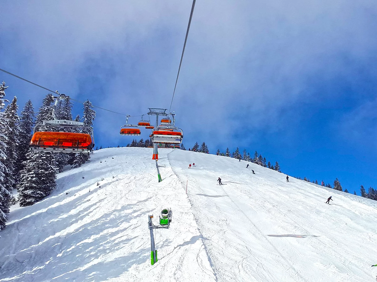 Velká Úpa in Czech Republic - a ski lift going up the mountain.