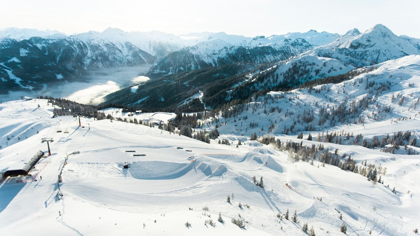 Salzbuger Sportwelt -Amade in Austria - a view from the top of a ski slope.