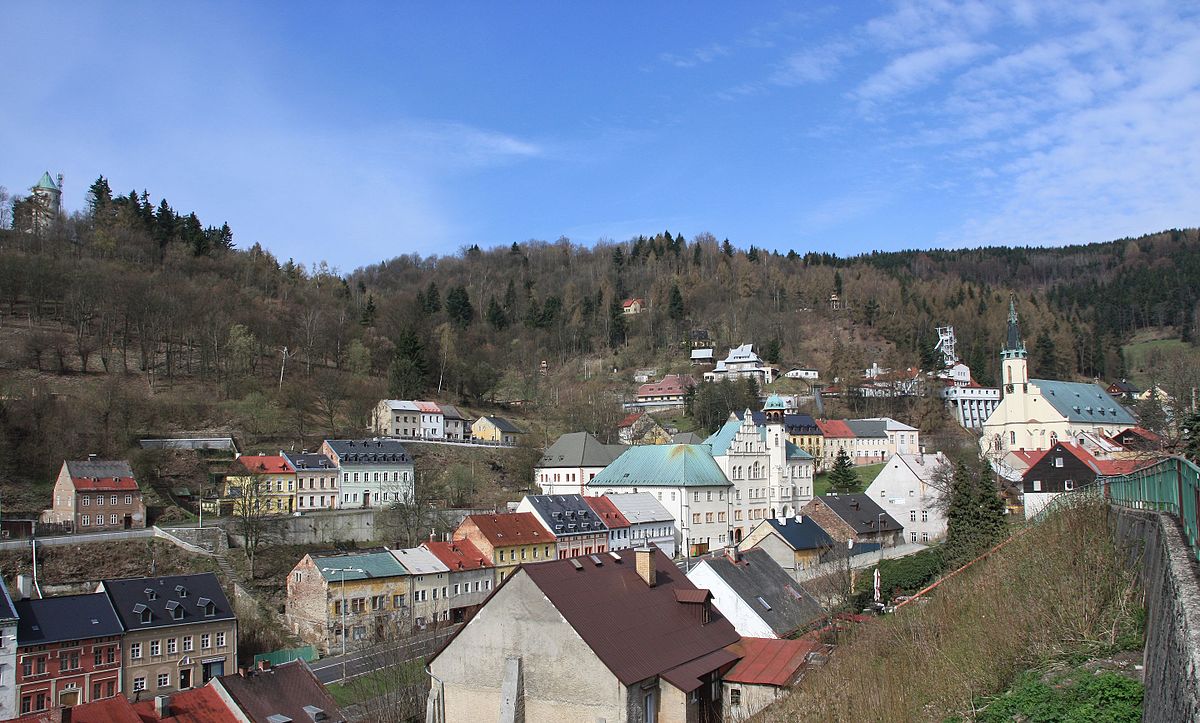 Novako – Jáchymov-Nové Město in Czech Republic - blue sky with white clouds.