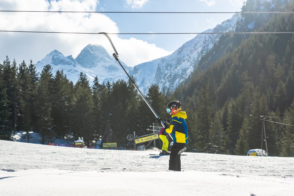 Malyovitsa in Bulgaria: a skier on the slopes of the ski resort.