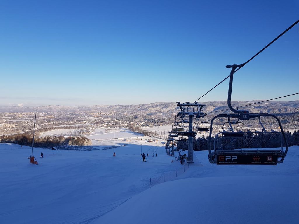 Javorník – Jeřmanice in Czech Republic - a ski lift going up the mountain.