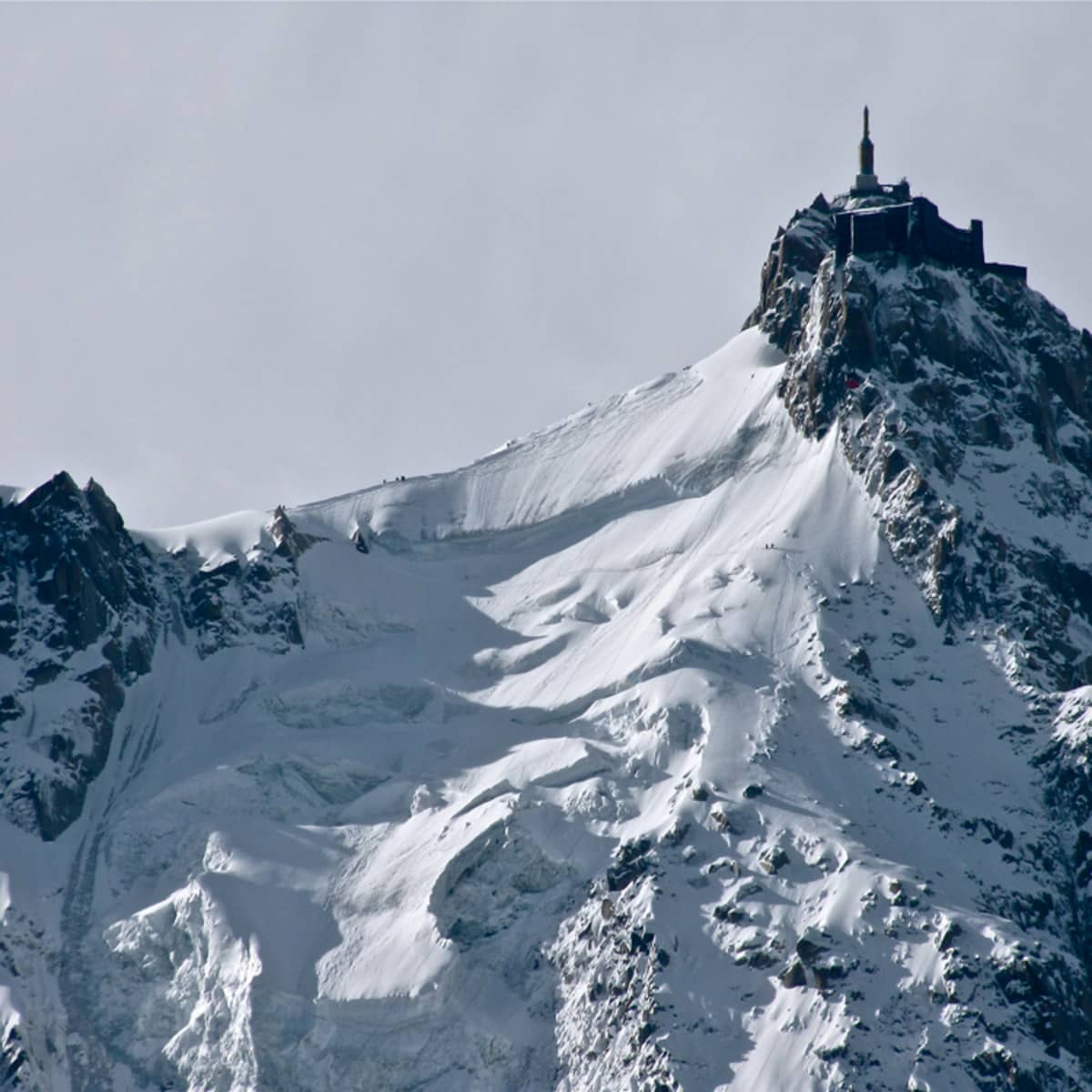 L'Aiguille du Midi in France - snow on the mountain.