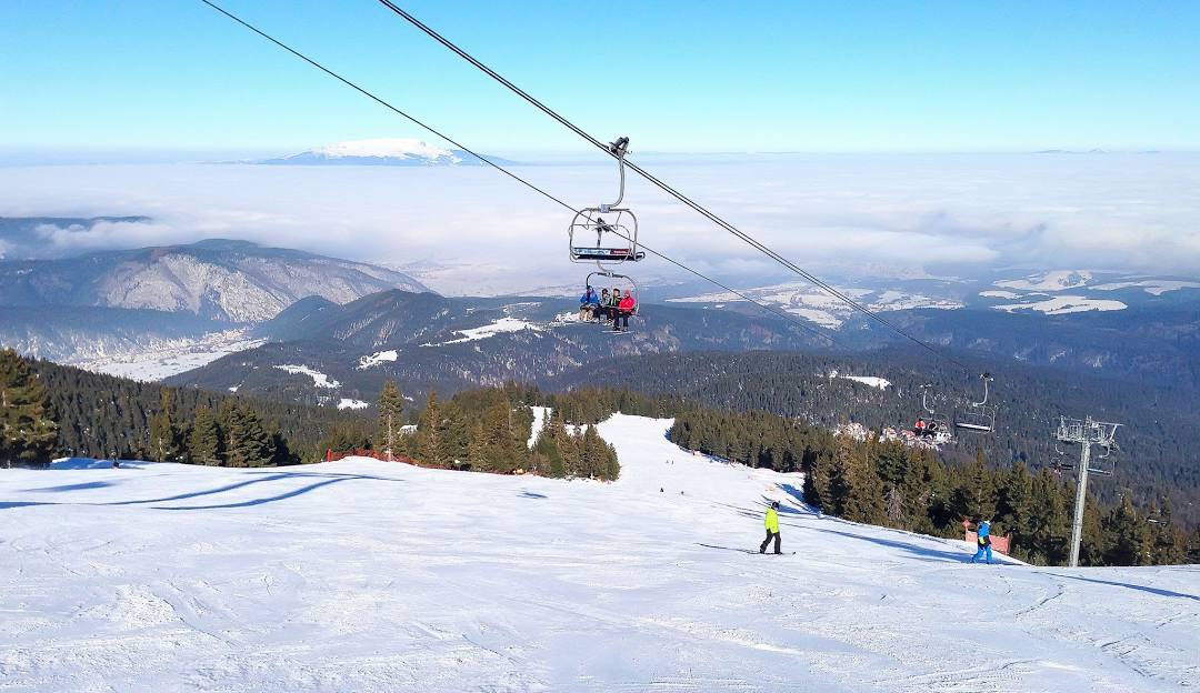 Borovets in Bulgaria - a ski lift going up the mountain.