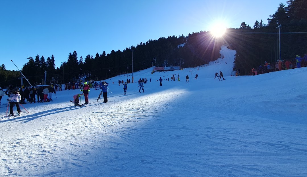 Borovets in Bulgaria - a group of people skiing down a snowy slope.
