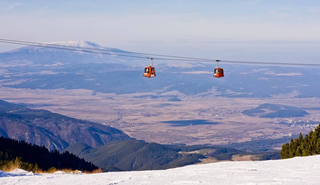 Borovets in Bulgaria - a cable car on the slopes of a mountain.