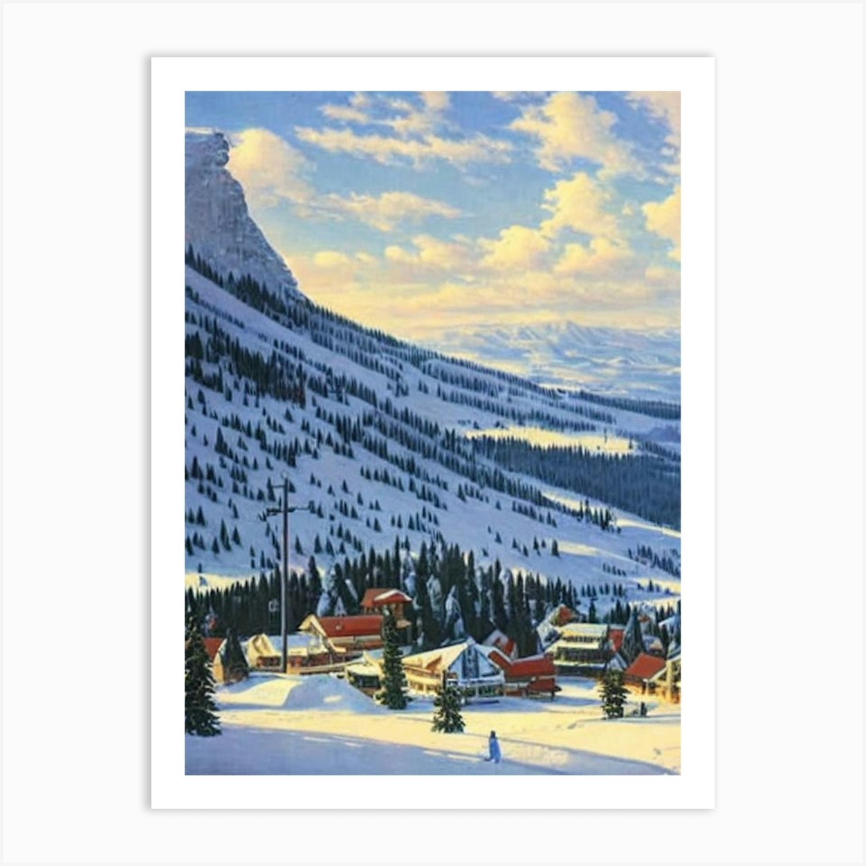 Jahorina in Bosnia and Herzegovina - a painting of a snowy village in the mountains.