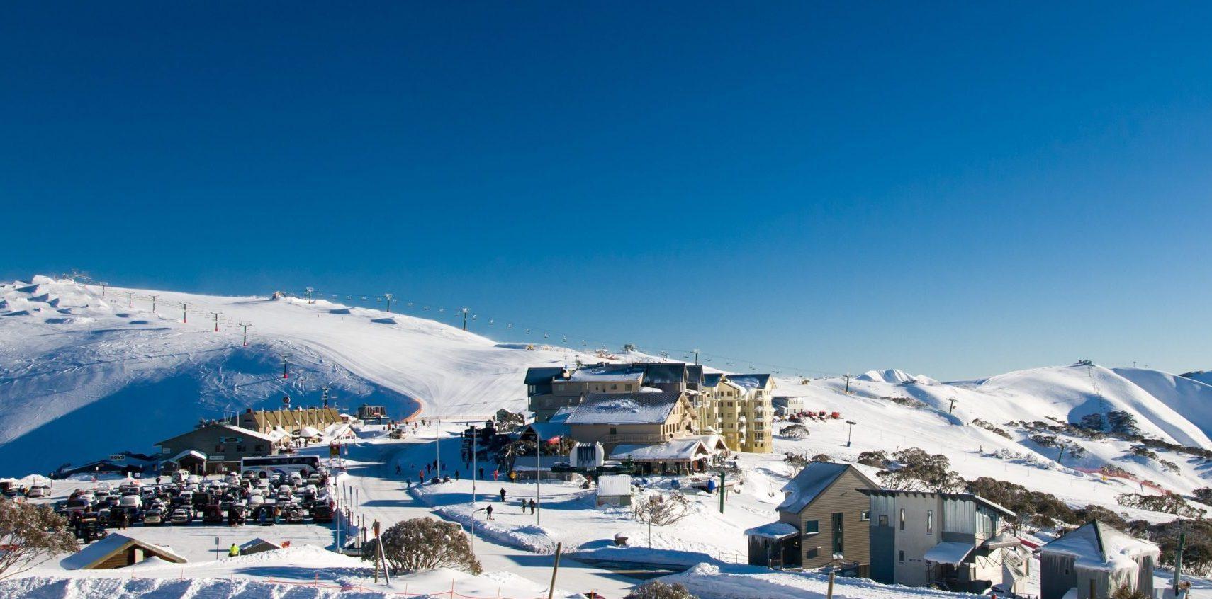 Mount Hotham in Australia: a view of a ski resort from the top of a mountain.