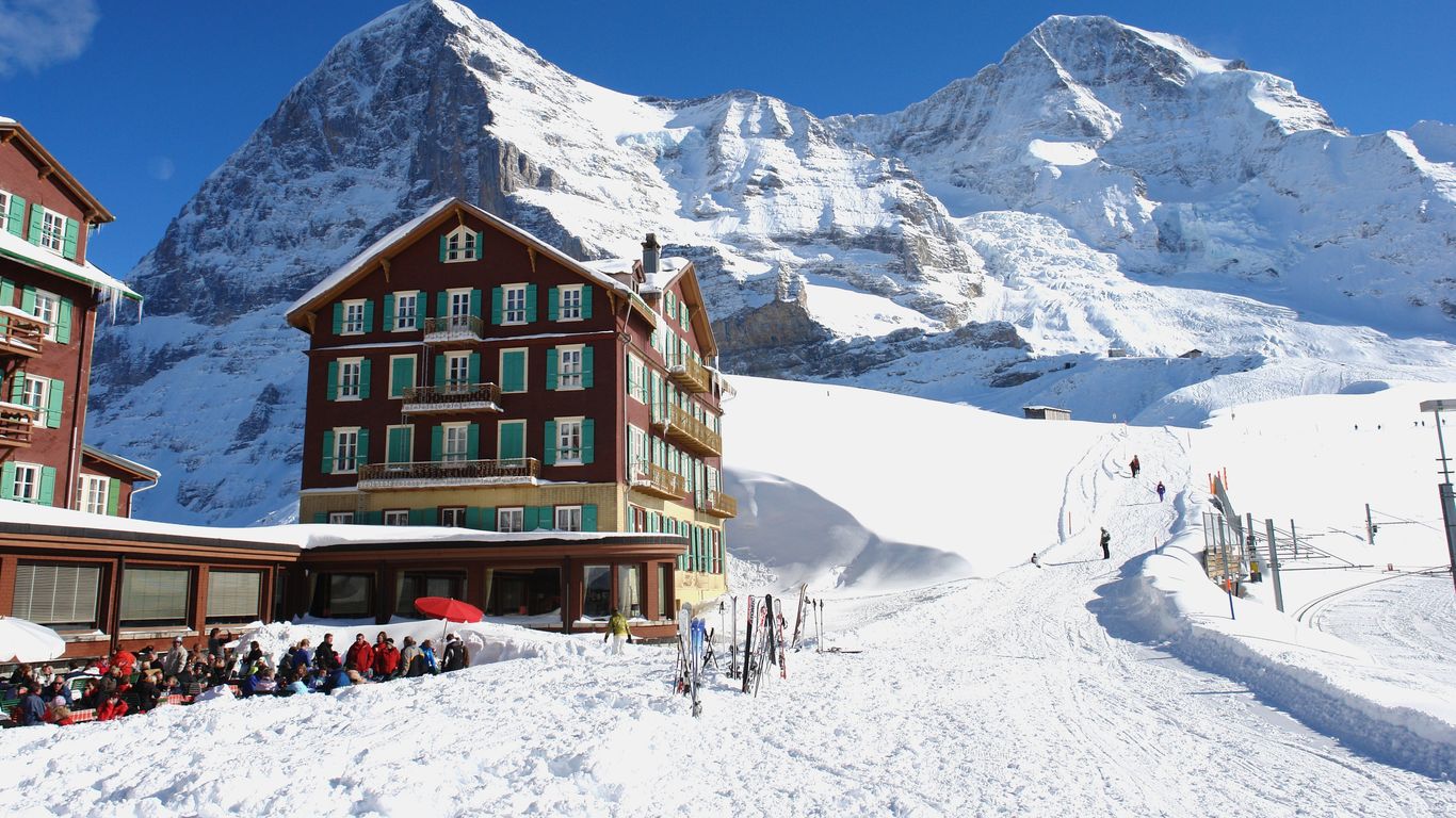 Kleine Scheidegg in Switzerland - snow on the ground.