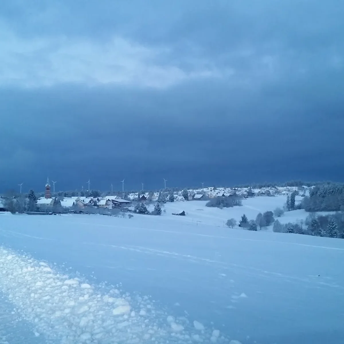 Simmersfeld in Germany - the snow is white.