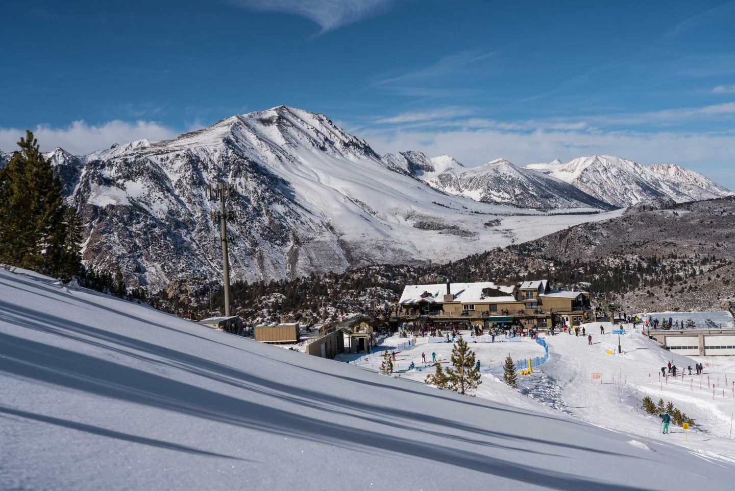 June Mountain in USA: a view of a ski resort in the mountains.