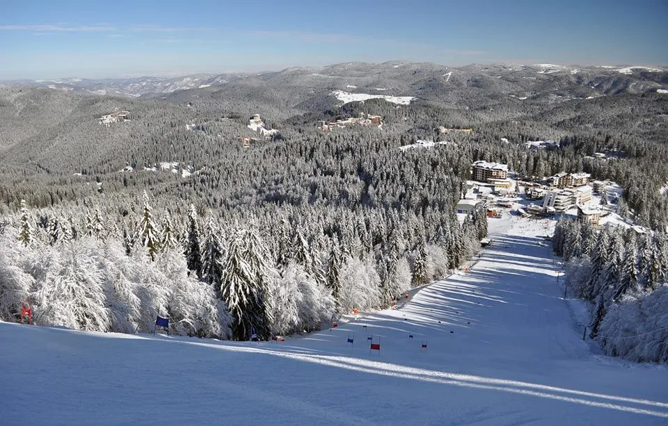 Pamporovo in Bulgaria - a view from the top of a snowy mountain.