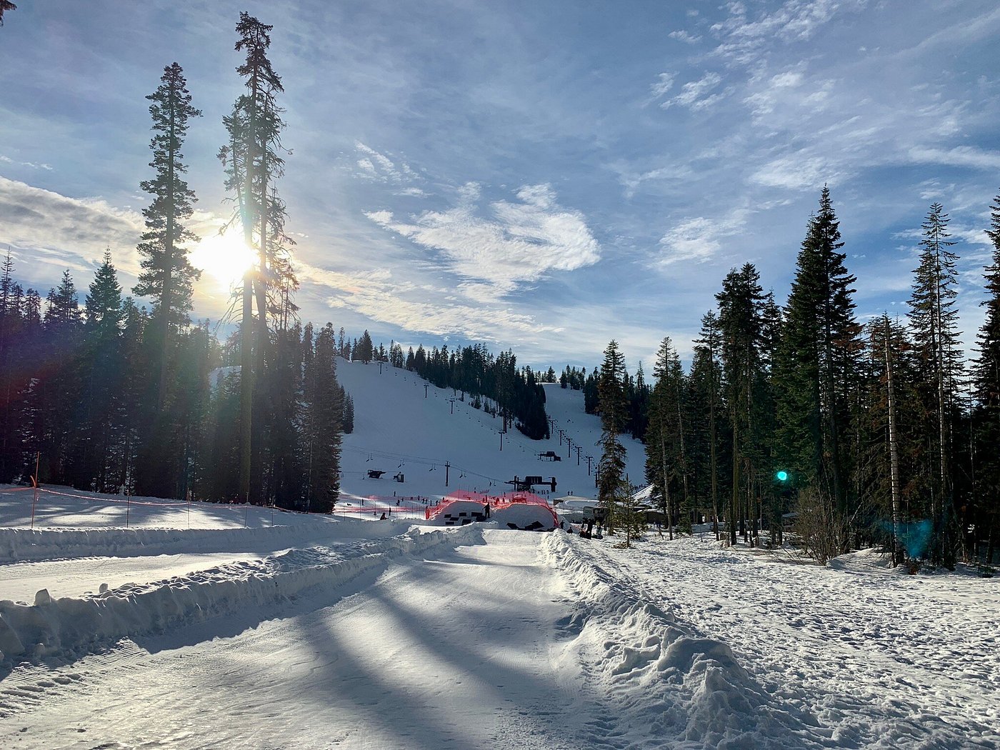 Winter scene at Badger Mountain, Washington State, showing skiers enjoying a day in a ski resort amidst stunning winter scenery.