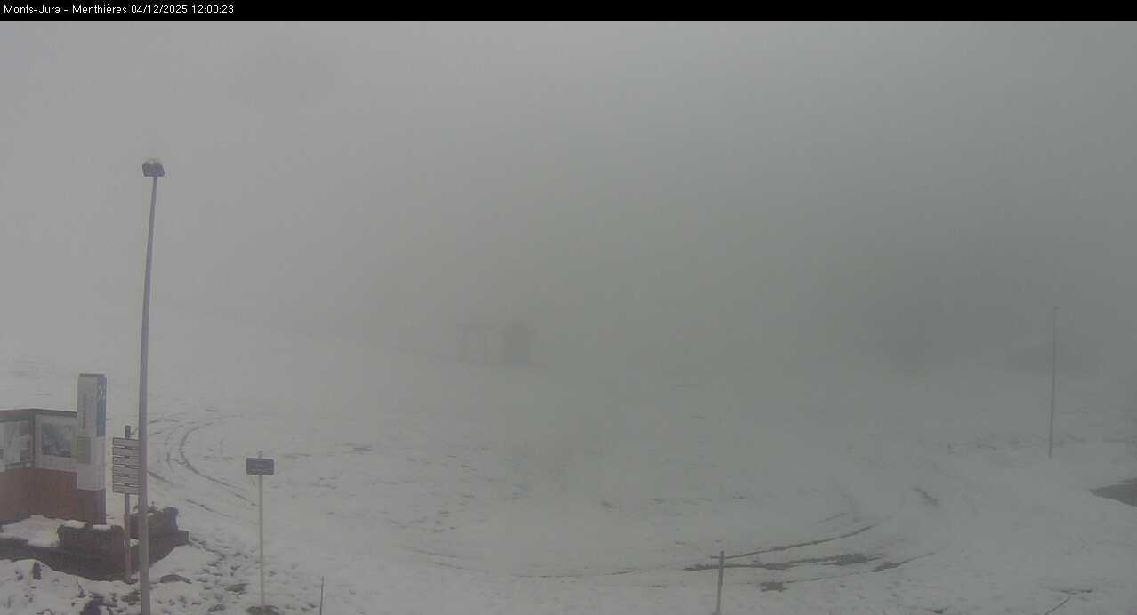 Monts Jura - Menthières in France - a white van is parked in a green field.