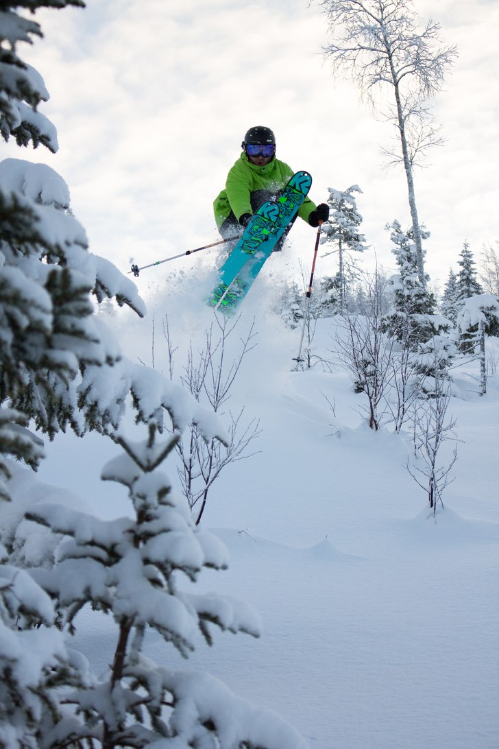 Hedebacken in Sweden - a person jumping in the air on skis.