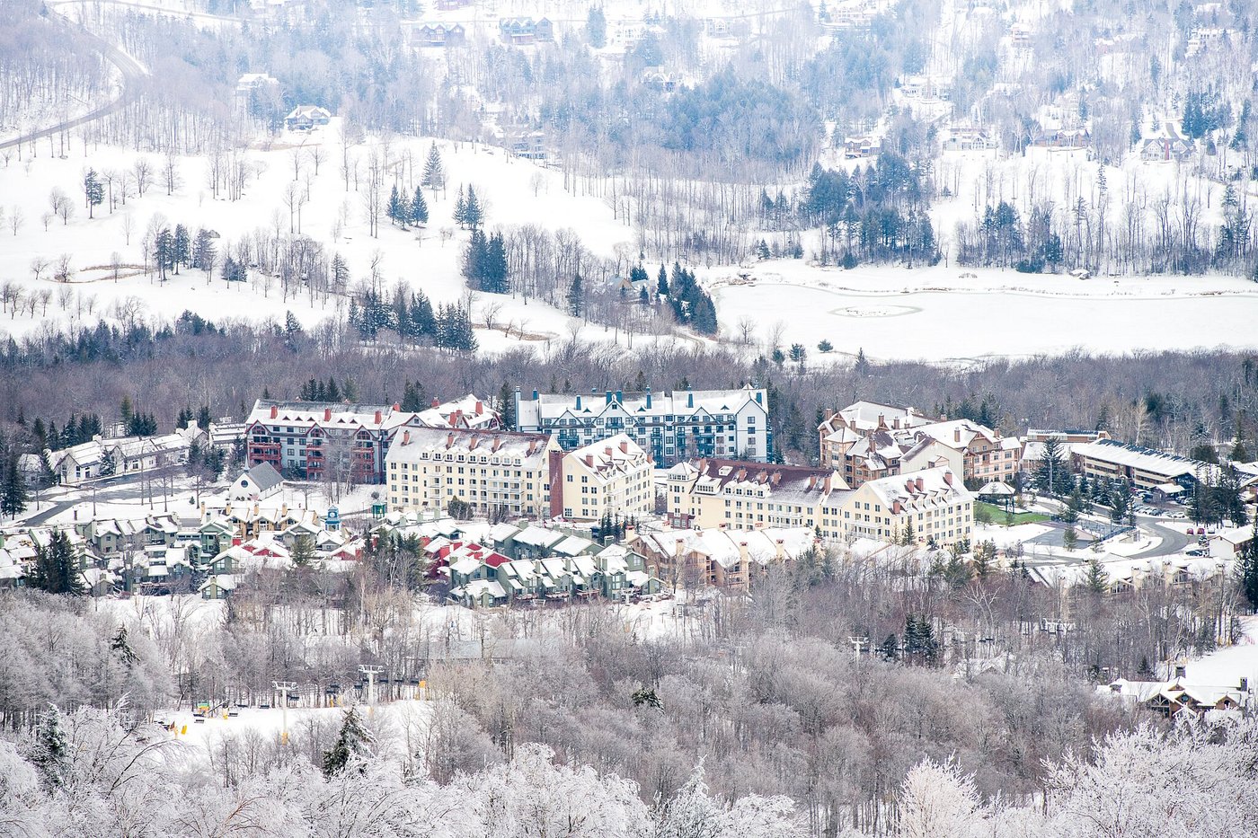 Stratton Mountain Resort in USA: a view of the resort in the winter.