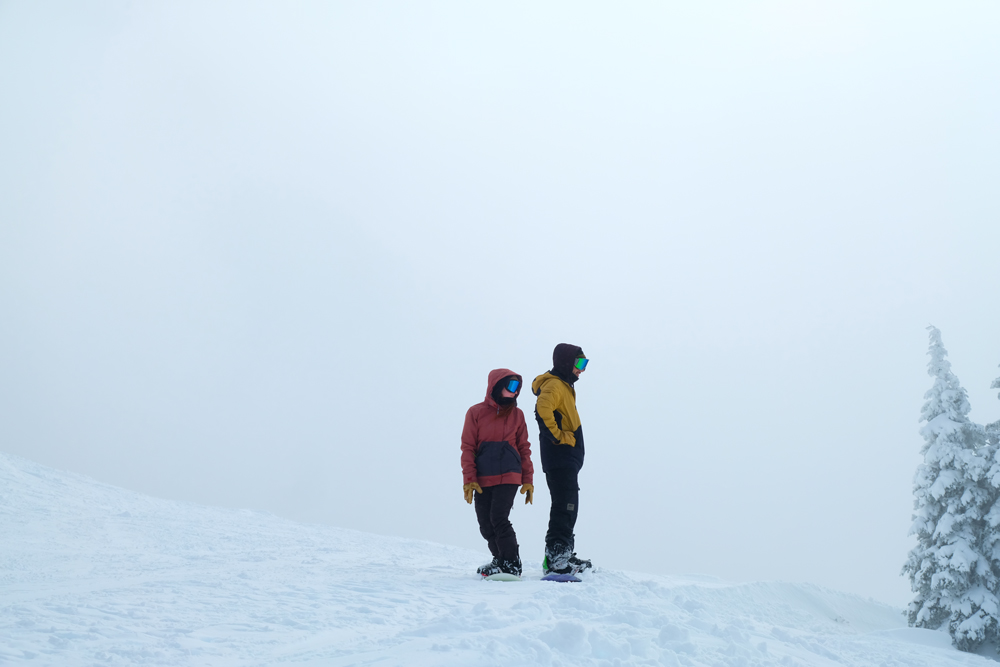 Hurricane Ridge in USA - two people standing on a snow covered hill.
