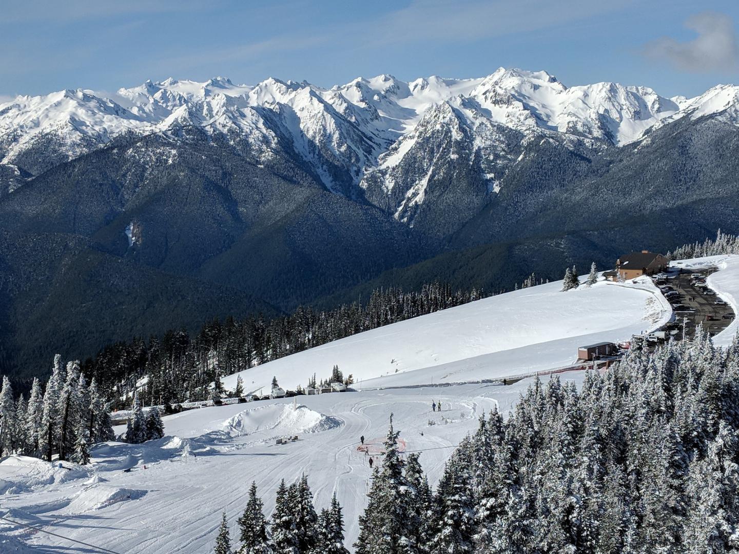 Hurricane Ridge in USA - snow covered mountains in the distance.