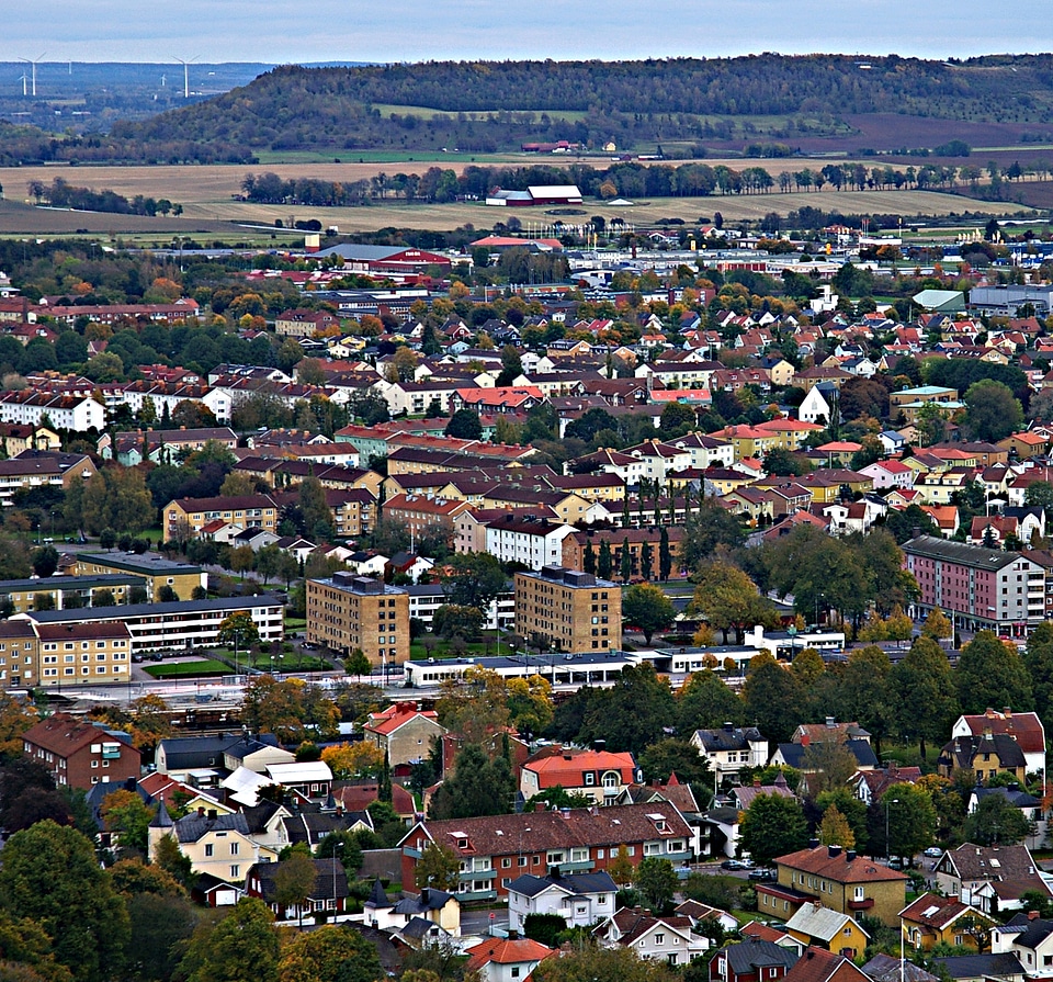 Mössebergsbacken – Falköping in Sweden - a view of a city from a hill.