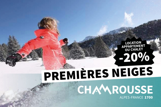 Challet nestled amidst snowy peaks in Chamrousse, Grenoble with sporadic winter sports enthusiasts engaging in activities, showcasing a serene ski resort scene in France.