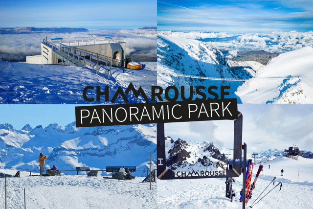 Snow-covered ski resort in Chamrousse, Grenoble, with skiers enjoying winter sports. Charming chalet nestled amidst stunning winter scenery in the background.