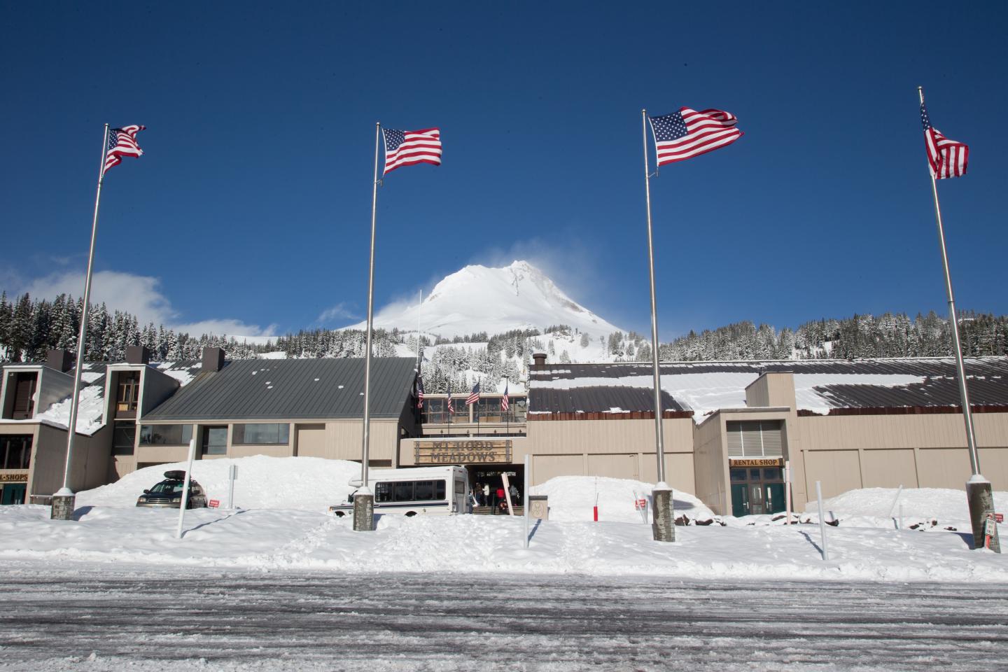 Mt Hood Meadows in USA - a clear blue sky.