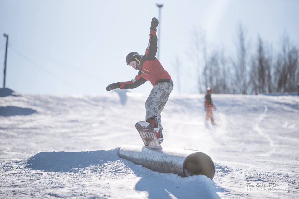 Mielakka in Finland - a person on a snowboard in the snow.